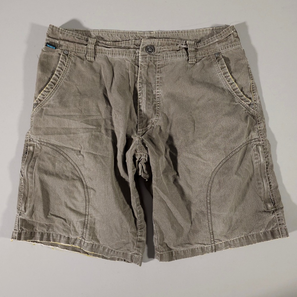 KUHL Cargo Shorts Mens 32 Olive Brown Vintage Patina Dye Outdoor Hiking